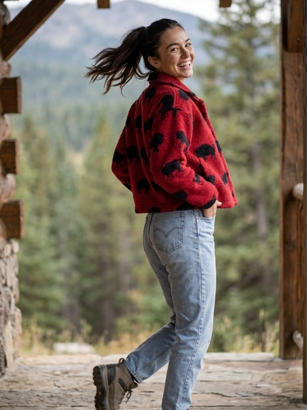 True Grit Red vintage western weathered cashmere wool blend buffalo jacket SZ L